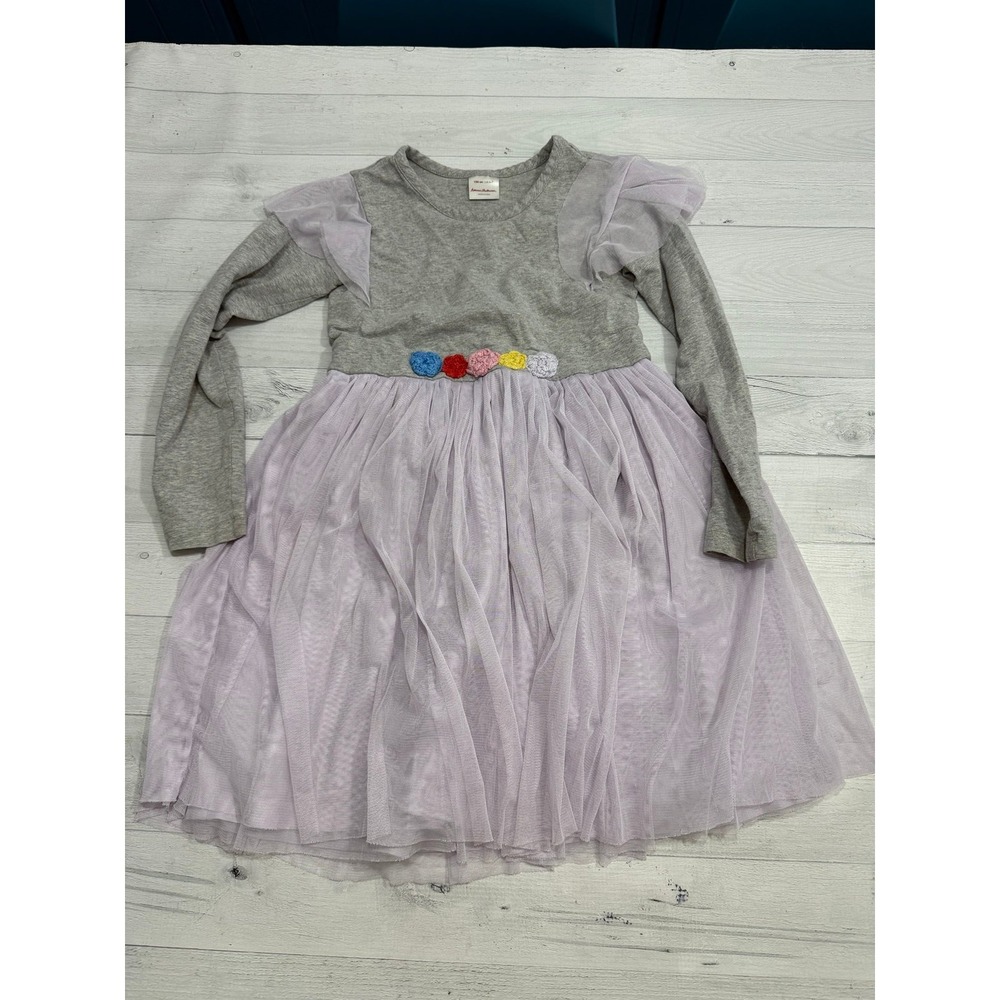 Hanna Andersson Crochet Flower Dress In Soft Tulle grey purple 120 6/7